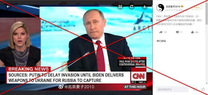 Doctored CNN screenshot shared in posts about ‘Putin delaying Russian invasion of Ukraine’