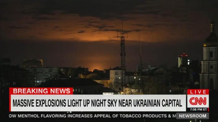 Massive explosions light up Kyiv sky as Russian forces assault capital