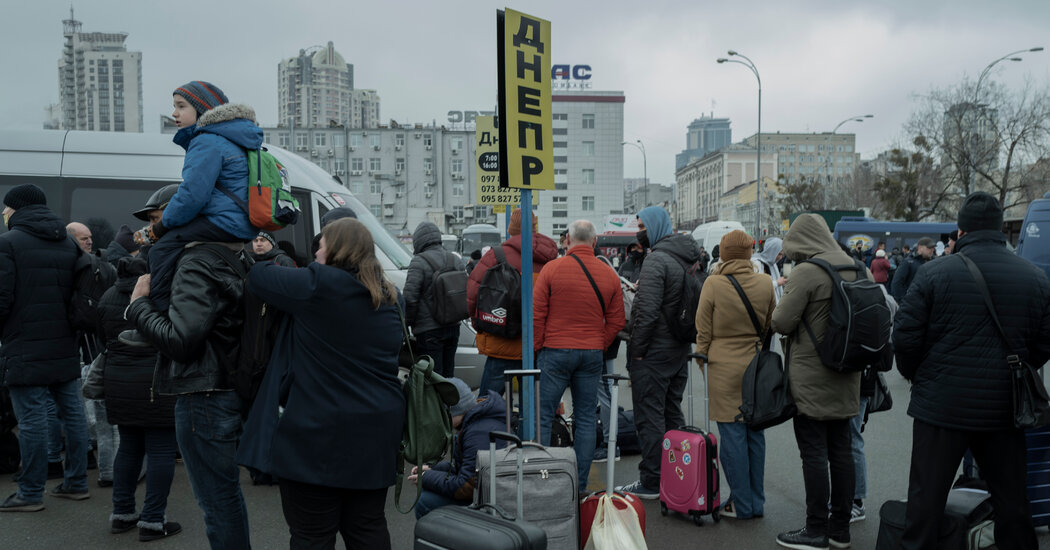 Stocks fall and oil prices jump as markets reel from Russia’s attack on Ukraine.