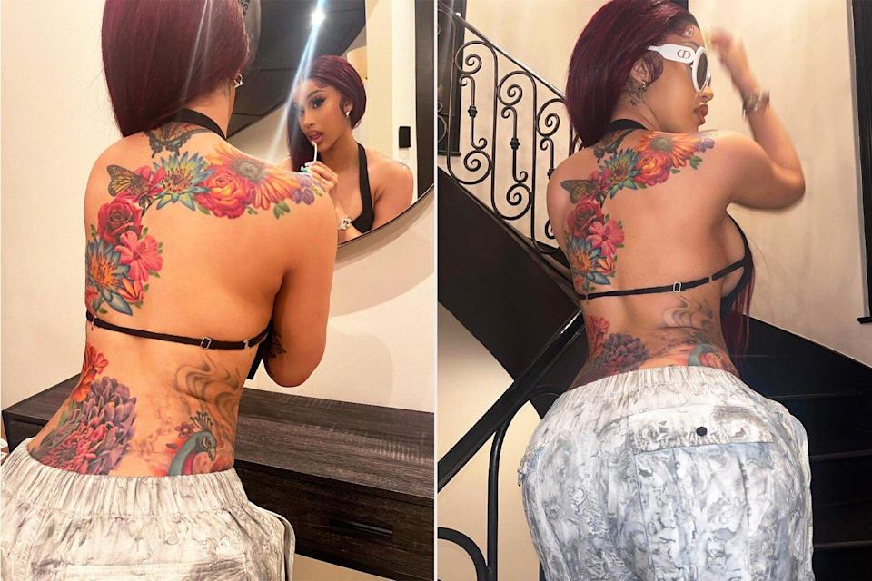 Cardi B Lets Her Intricate Back Tattoo Shine in Black Bikini Top for Night Out