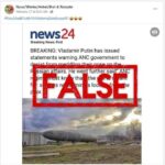 Fabricated news alert falsely claims Russian president told South Africa’s ANC to keep out of its affairs