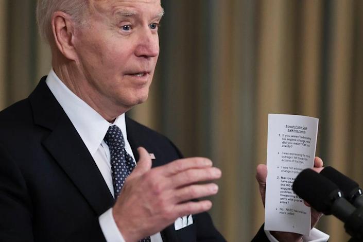 Photograph captures Biden’s ‘cheat sheet’ notes as he tries to avoid repeating Putin gaffe