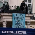 Riot police called in over protesters at Russian oligarch’s London mansion