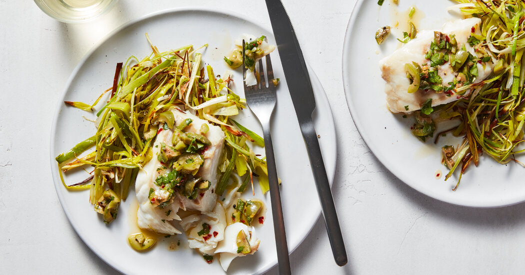 Leeks and Fish Get a Lift From a Tangy Salsa Verde