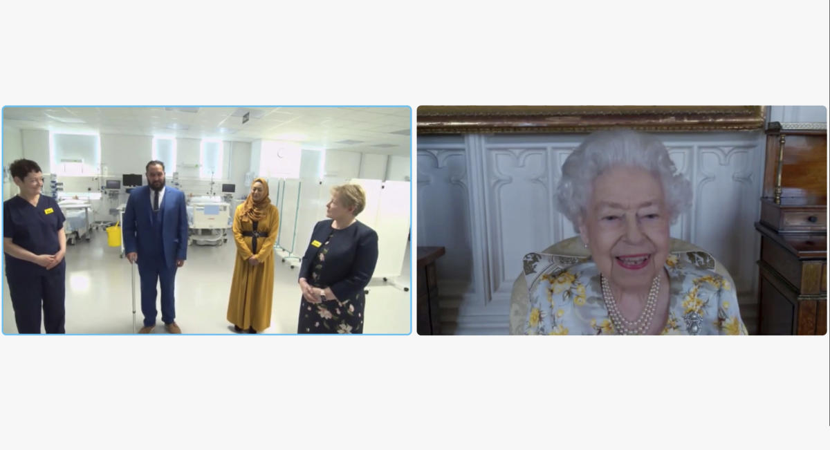 Queen chats with COVID-19 patients, nurses at UK hospital