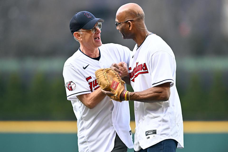 Tom Hanks reunites with Wilson from ‘Cast Away’ to throw out an unforgettable 1st pitch