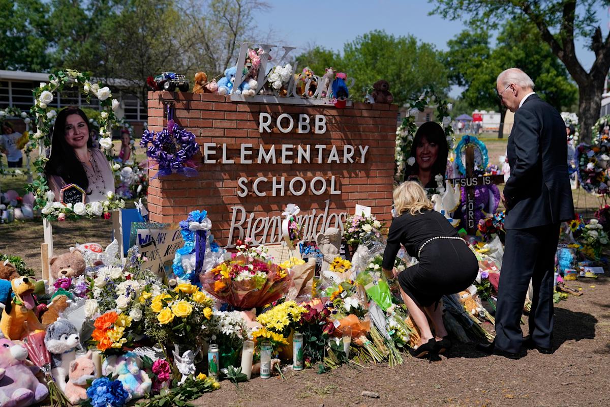 Biden visits memorial to victims of Texas school shooting