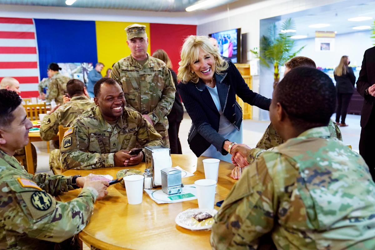 Jill Biden brings thanks, ketchup to US troops in Romania