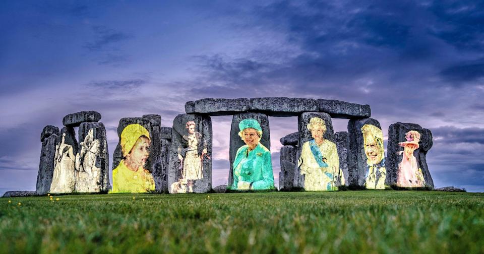 Queen Elizabeth II’s portraits projected onto Stonehenge ahead of Platinum Jubilee