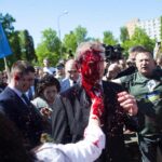 Russian ambassador to Poland hit with red paint