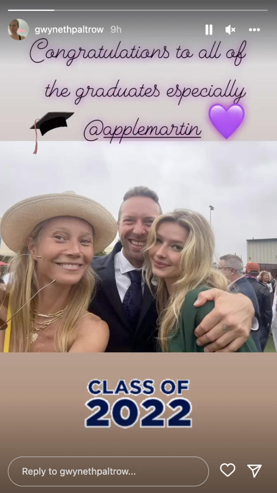 Gwyneth Paltrow shares family photo with Chris Martin and Apple at her high school graduation