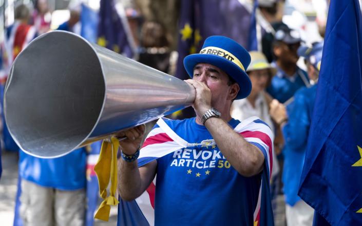 Silenced at last? Anti-Brexit protester Steve Bray has his loudspeaker confiscated by police