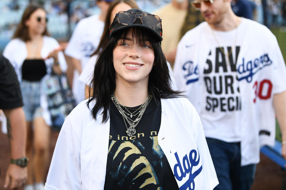 Billie Eilish dances to her own song, ‘Bad Guy,’ at Dodgers game