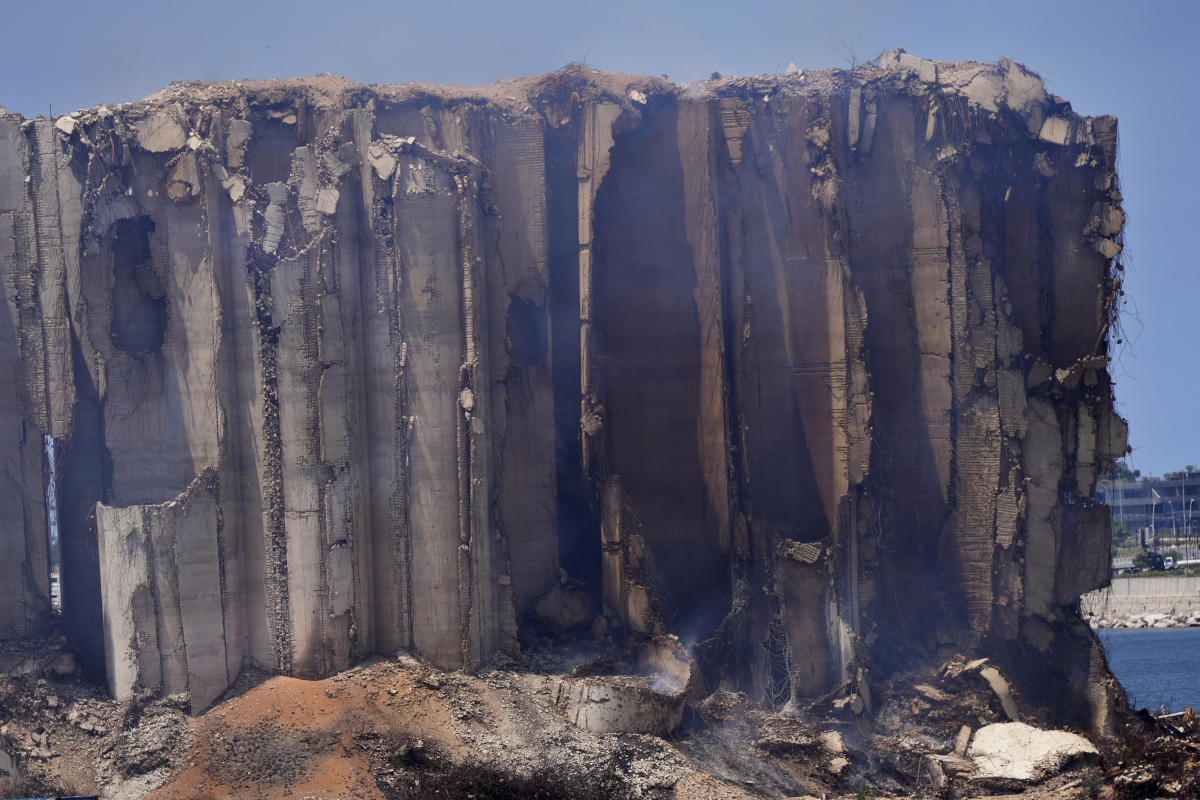 Part of Beirut port silos, damaged in 2020 blast, collapses