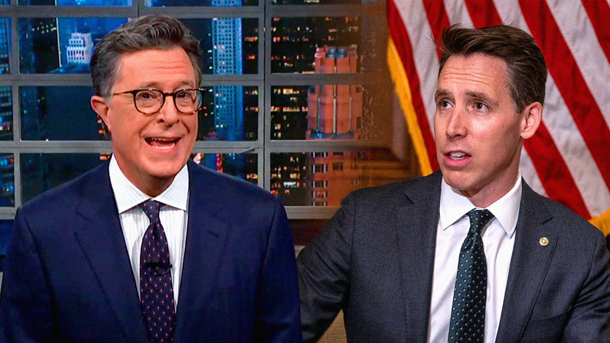 Stephen Colbert mocks Josh Hawley for running from the mob on Jan. 6 after raising fist in solidarity