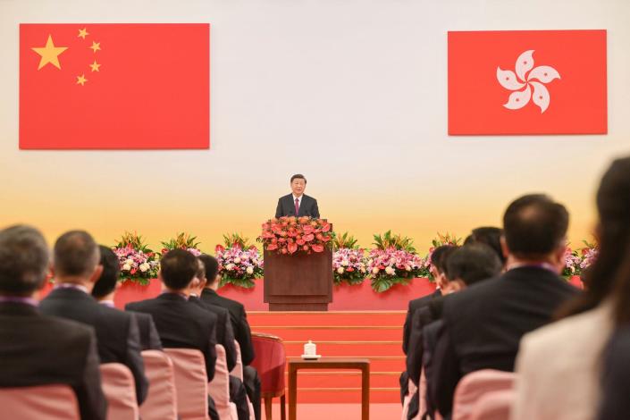 Xi Jinping says Hong Kong experienced ‘true democracy’ only after handover to China, which has brutally cracked down on dissent