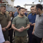 Zelenskyy observes ships loaded with Ukrainian grain exports