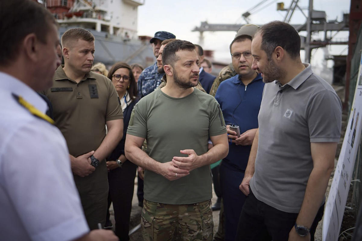 Zelenskyy visits port as Ukraine prepares to ship out grain