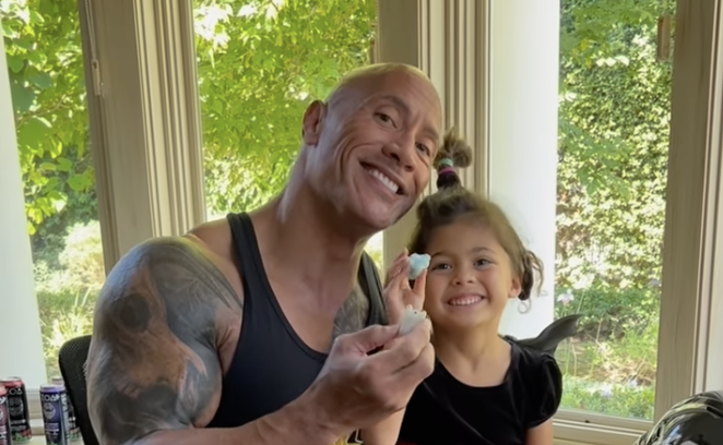 Dwayne Johnson shares grateful post with daughter Tiana, 4, in his lap: ‘Thanks for being so nice to your T-Rex daddy’