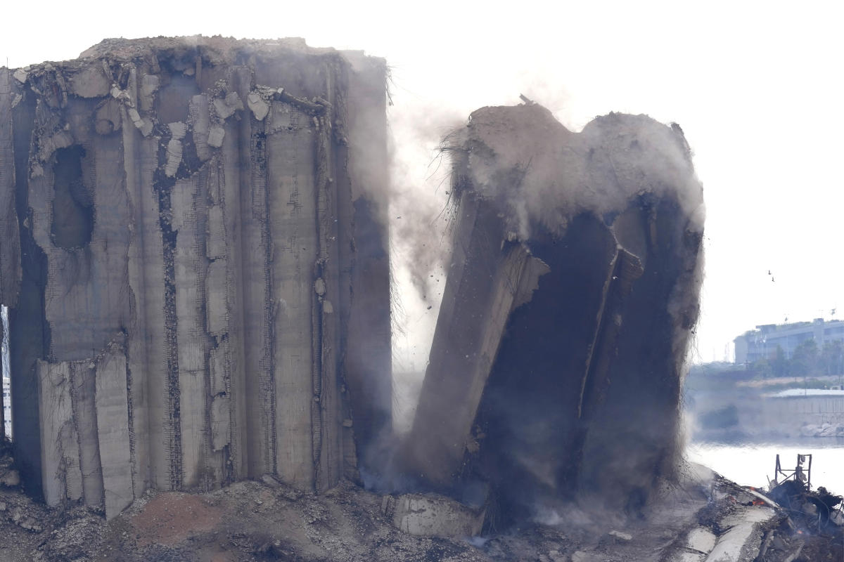 Part of Beirut’s giant silos collapses, 2 years after blast