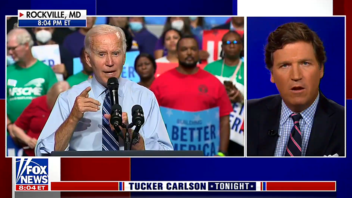 Tucker Carlson cuts into live Biden speech in an attempt to show mental decline but it backfires