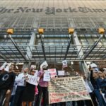 Activists protest in Manhattan for women in Iran, against the NYT