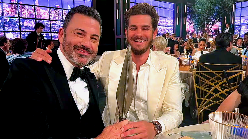 Jimmy Kimmel claims Andrew Garfield is a real-life ‘superhero who saved our lives’ at the Emmys