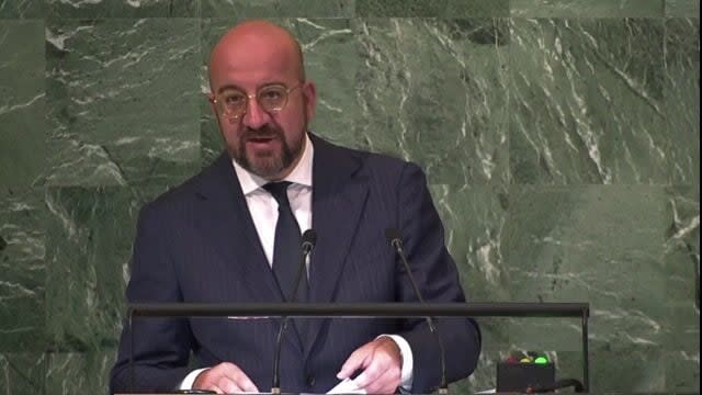 President of the European Council Charles Michel, via translator, calls out the Kremlin for “acting like a blackmailer.”