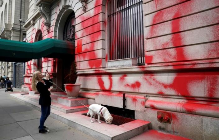 Russian consulate in New York vandalized with red paint