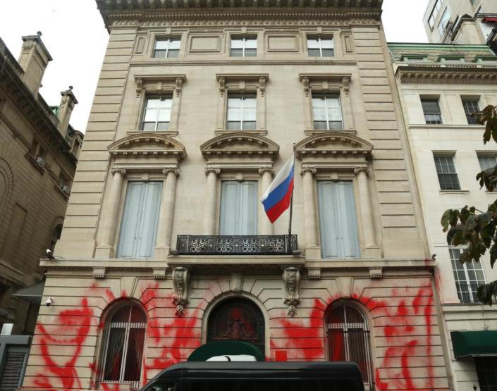 Russia’s consulate in New York vandalized in apparent protest