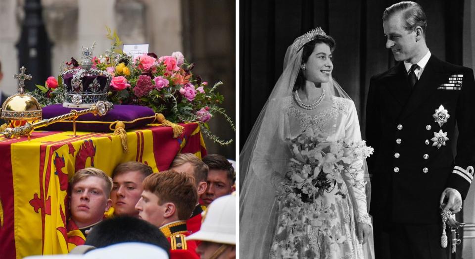 The moving wedding day throwback in the Queen’s funeral wreath