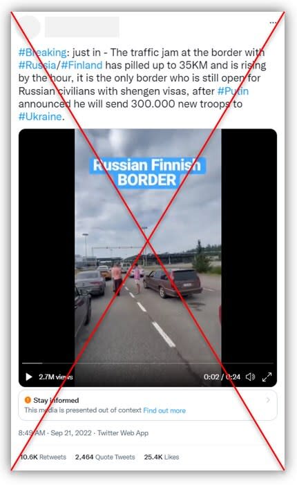 Video of Finnish border traffic predates Russian mobilization order