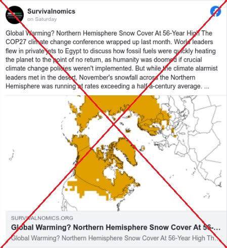 Northern hemisphere snowfall data do not disprove global warming